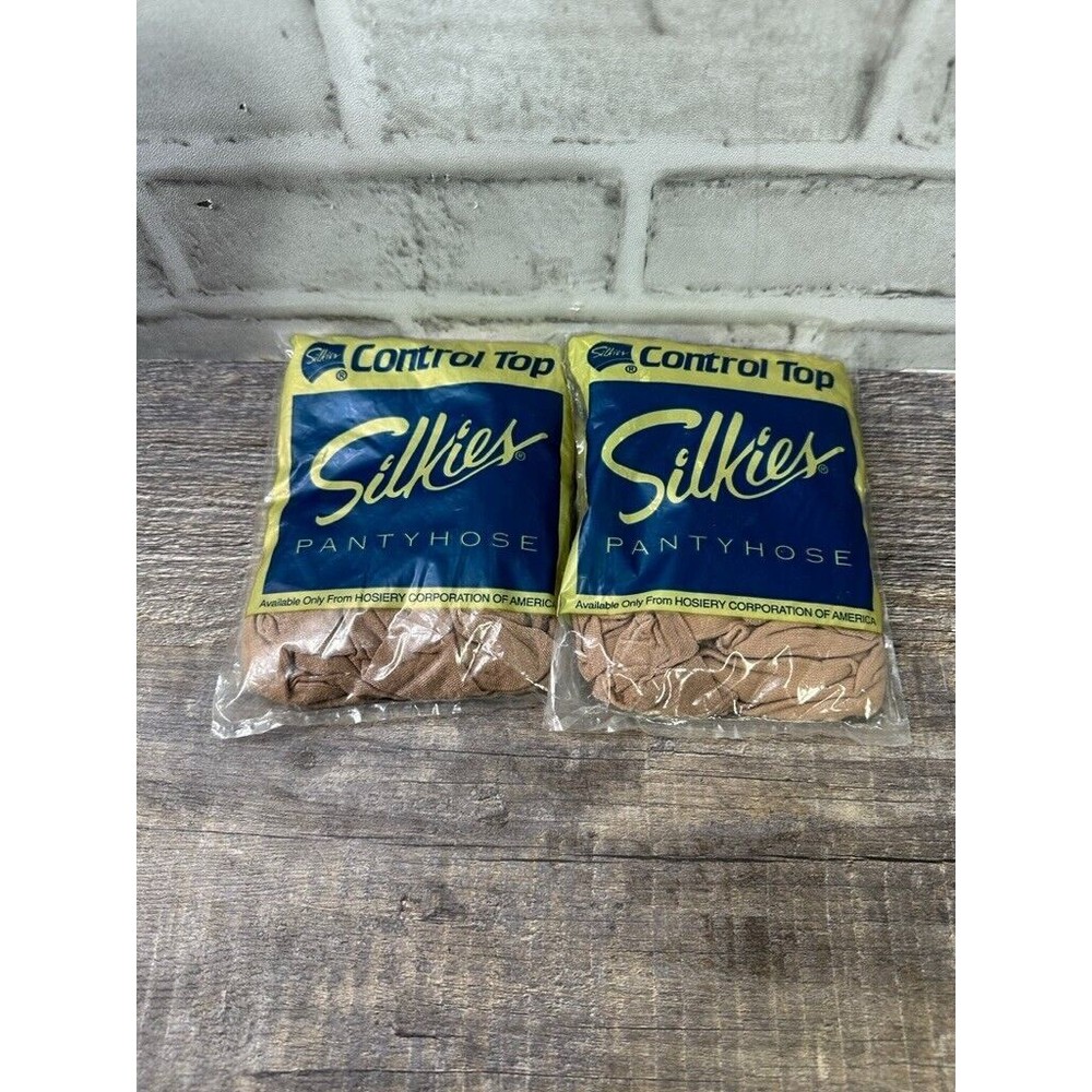 Silkies 110 control top W/ Support Legs pantyhose x2 Large-Nude Lot of 2